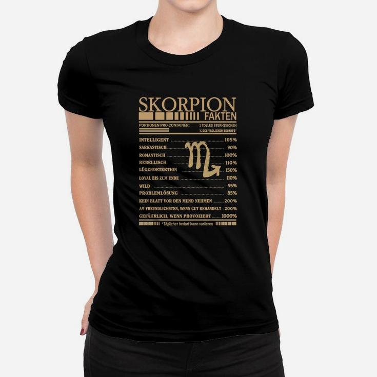 Skorpion Sternzeichen Frauen Tshirt Schwarz, Goldfolien Zodiac Design