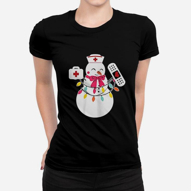 Snowman Nurse Christmas With Nurses Hat Funny Outfit Ladies Tee
