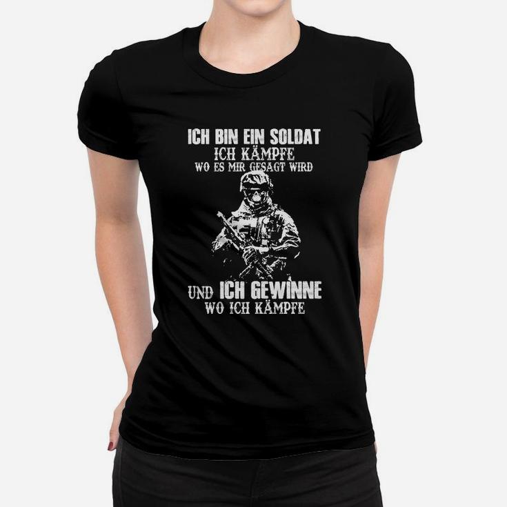 Soldaten-Motivations-Frauen Tshirt: Ich kämpfe und gewinne - Schwarzes Design