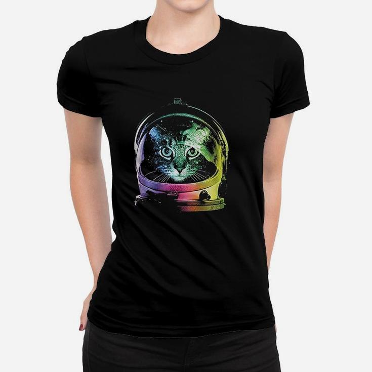 Space Cat Rainbow Astronaut Helmet Galaxy Ladies Tee
