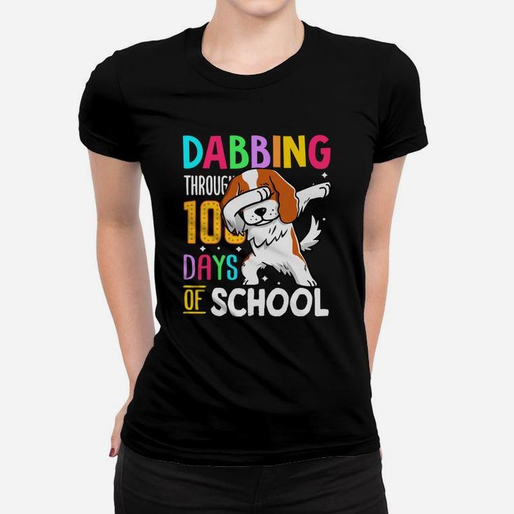 Spaniel Dabbing Through 100 Days Of School Colorful Dog Lovers Funny Student Ladies Tee
