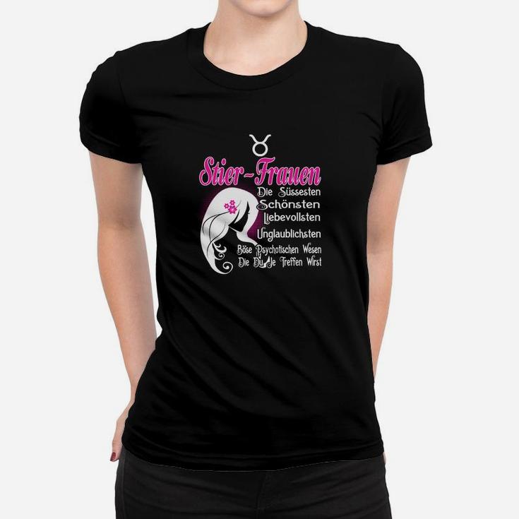 Stier Frauen Schwarzes Frauen Tshirt, Komplimente Design für Damen