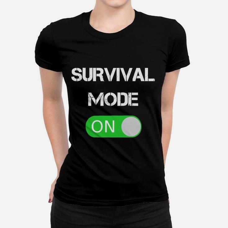 Survival Mode On Grafik-Frauen Tshirt in Schwarz, Outdoor Abenteuer Tee