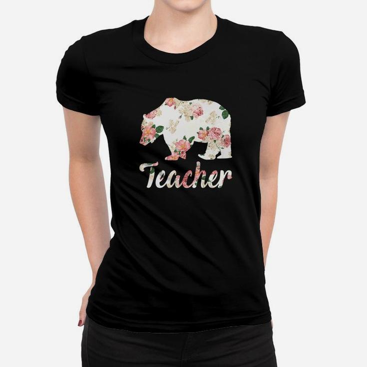 Teacher Bear Floral Family Christmas Matching Gift Ladies Tee