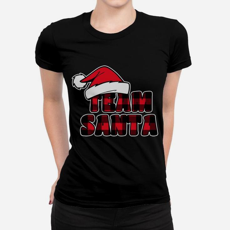 Team Santa Christmas Buffalo Red Plaid Xmas Santa Hat Women T-shirt