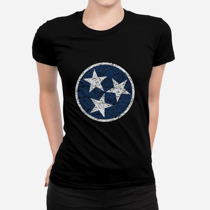 Tennessee Flag Symbol - Blue Distressed T-shirt Ladies Tee
