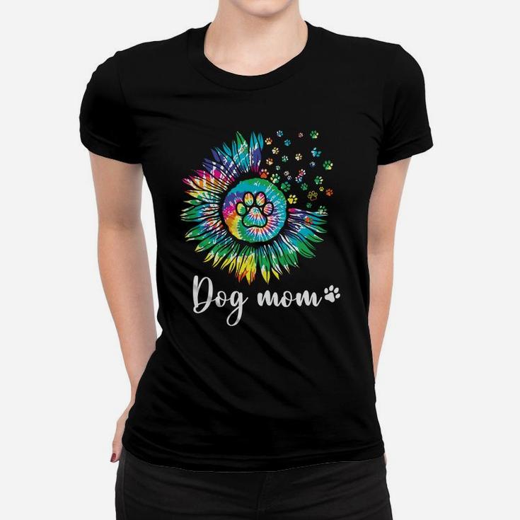 Tie Dye Dog Mom Paw Prints Hippie Sunflower Peace Dog Lovers Women T-shirt