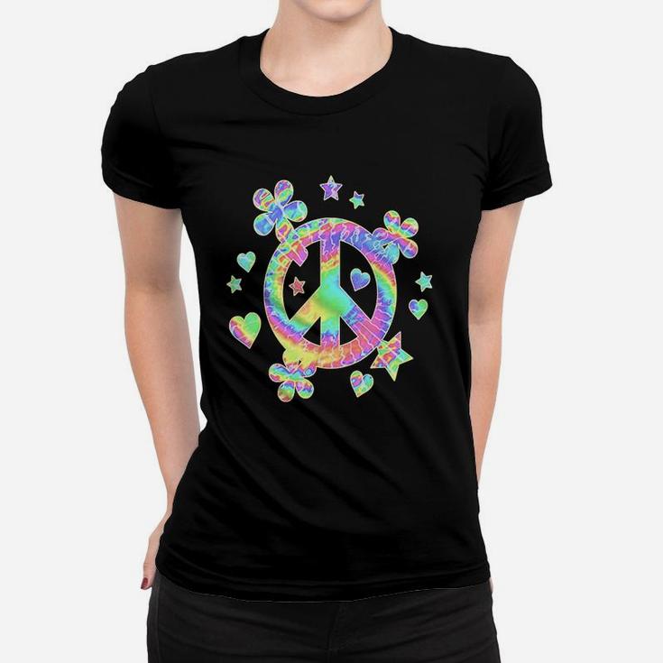 Tie Dye Peace Sign Cute Love Colorful Tye Dye Hippie Flowers Women T-shirt