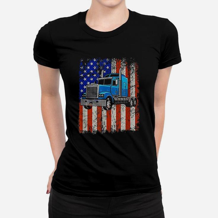 Truck Driver American Flag Proud Trucker T-Shirt Ladies Tee
