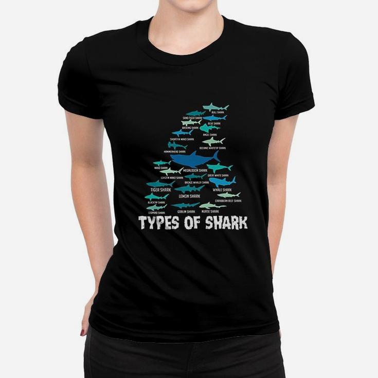 Types Of Shark Megalodon Great White Nurse Shark Ladies Tee