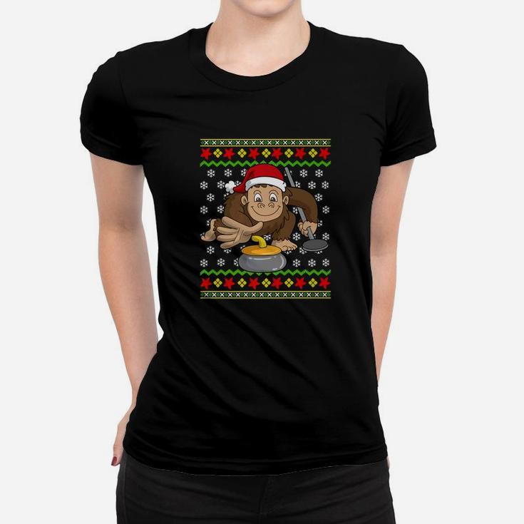 Ugly Christmas Sweater Bigfoot Sasquatch Gift Ladies Tee