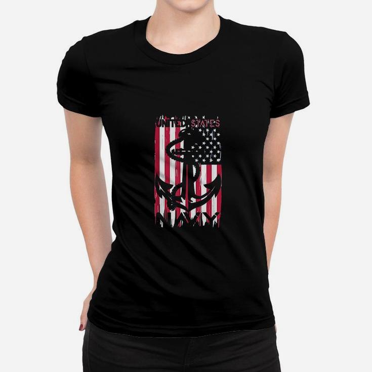 Us Navy Flag With Anchor For Navy Veterans And Soldiers Ladies Tee