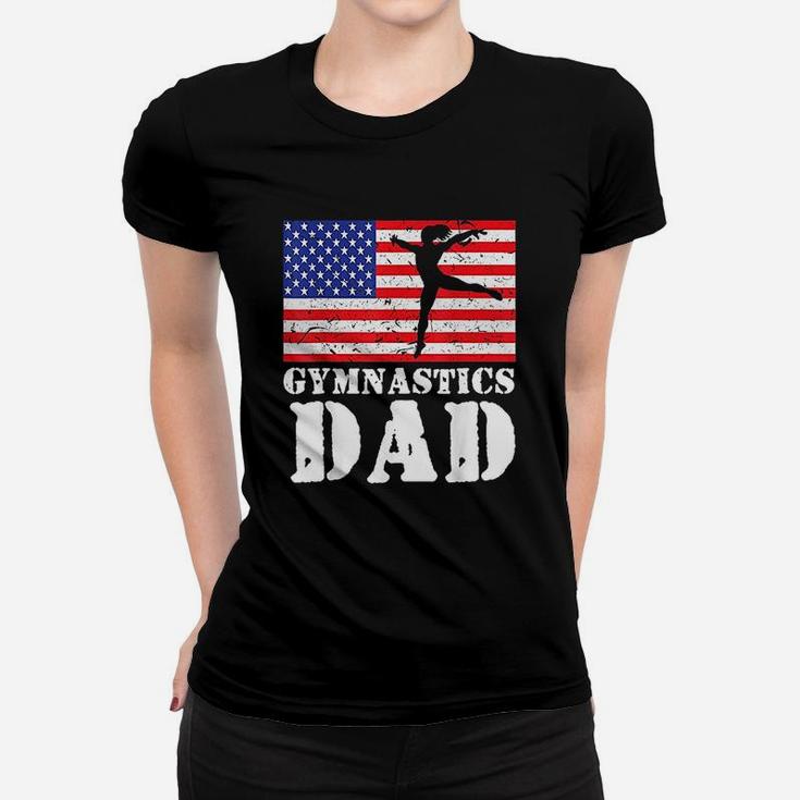 Usa American Distressed Flag Gymnastics Dad Ladies Tee