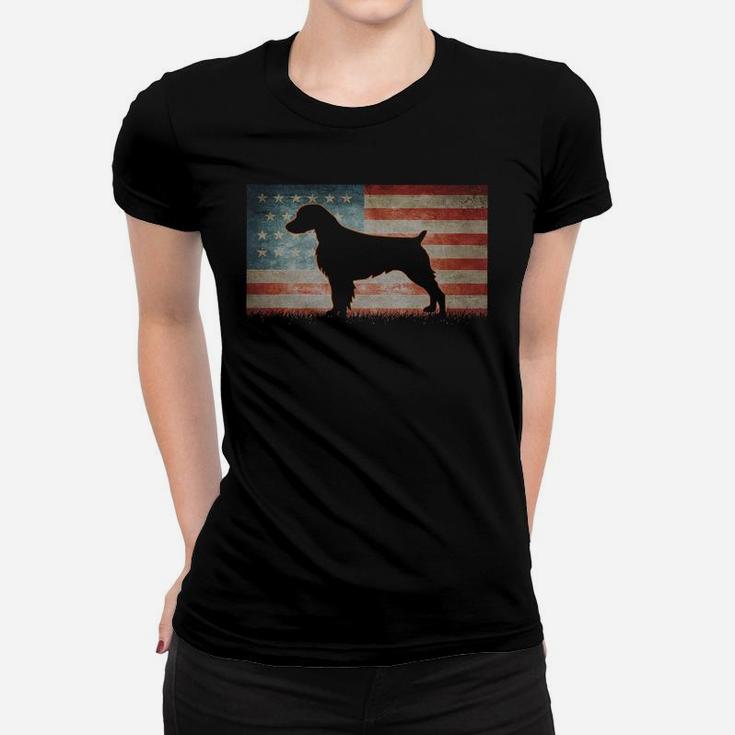 Vintage Best Brittany Spaniel Dog Dad Ever American Flag T-shirt Ladies Tee