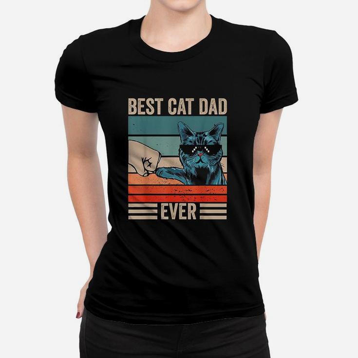 Vintage Best Cat Dad Ever Bump Fist Fathers Day Gifts Ladies Tee
