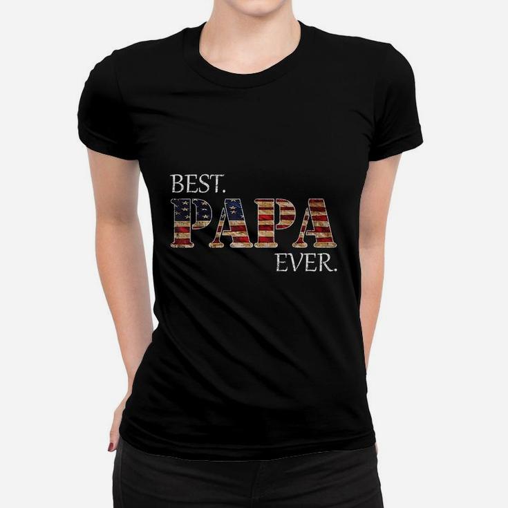 Vintage Best Papa Ever American Flag For Father's Day Gift T-shirt Ladies Tee