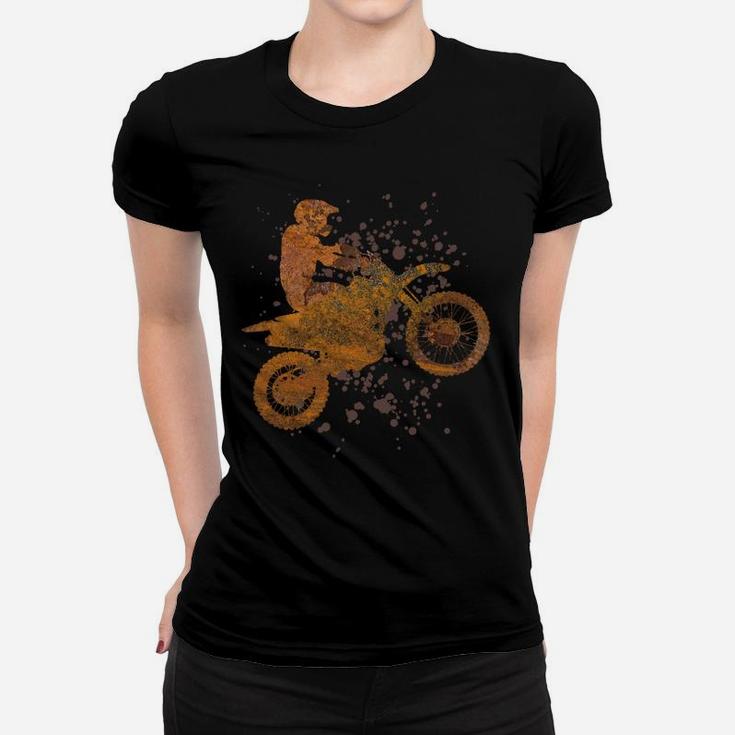 Vintage Dirt Bike Splash Design Frauen Tshirt, Crossmotorrad Retro-Stil