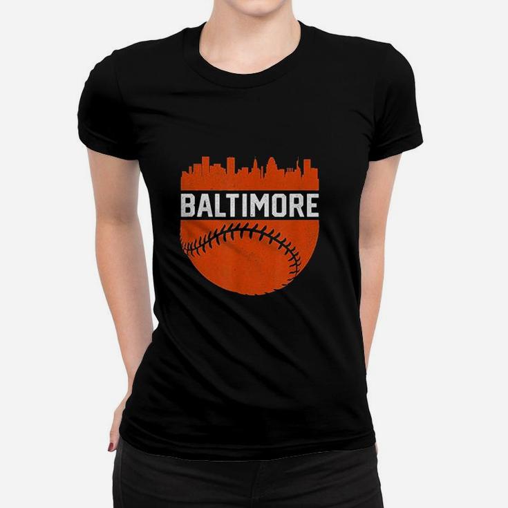 Vintage Downtown Baltimore Skyline Baseball Ladies Tee