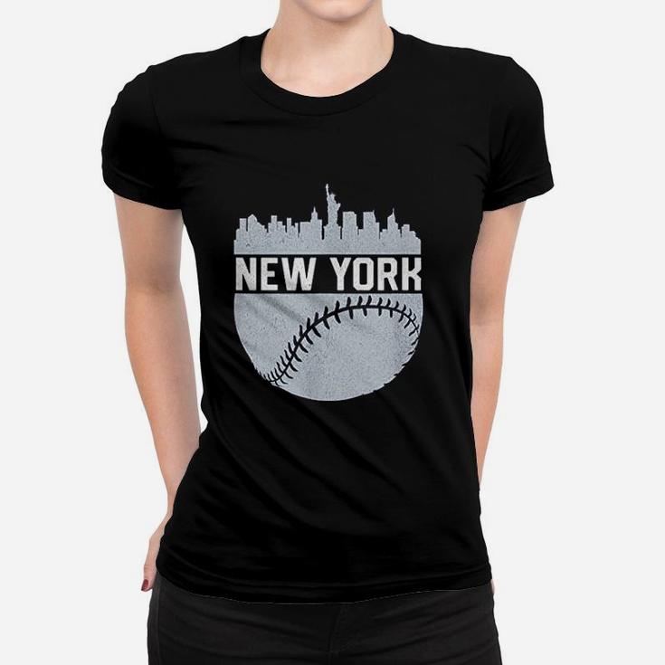 Vintage Downtown New York City Skyline Baseball Ladies Tee