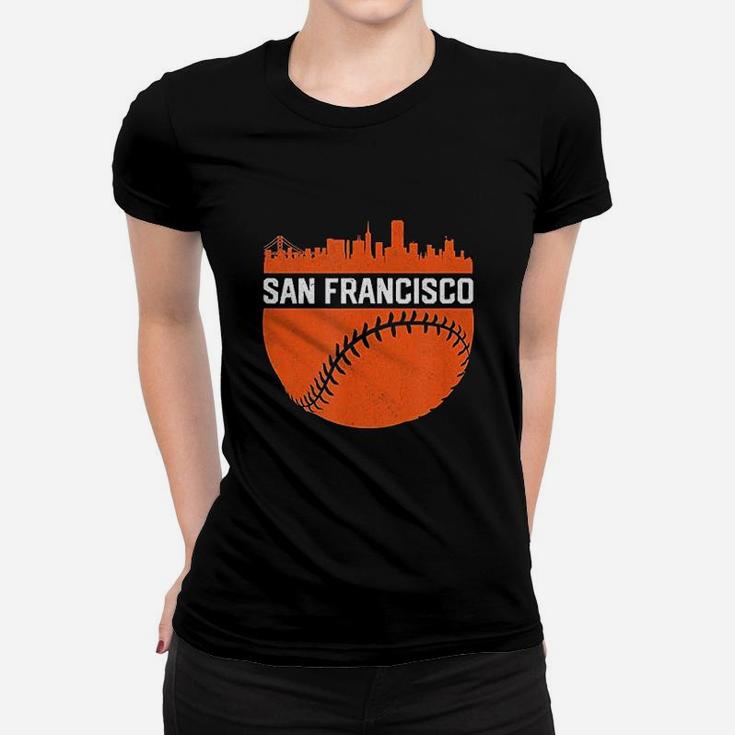 Vintage Downtown San Francisco Skyline Baseball Ladies Tee