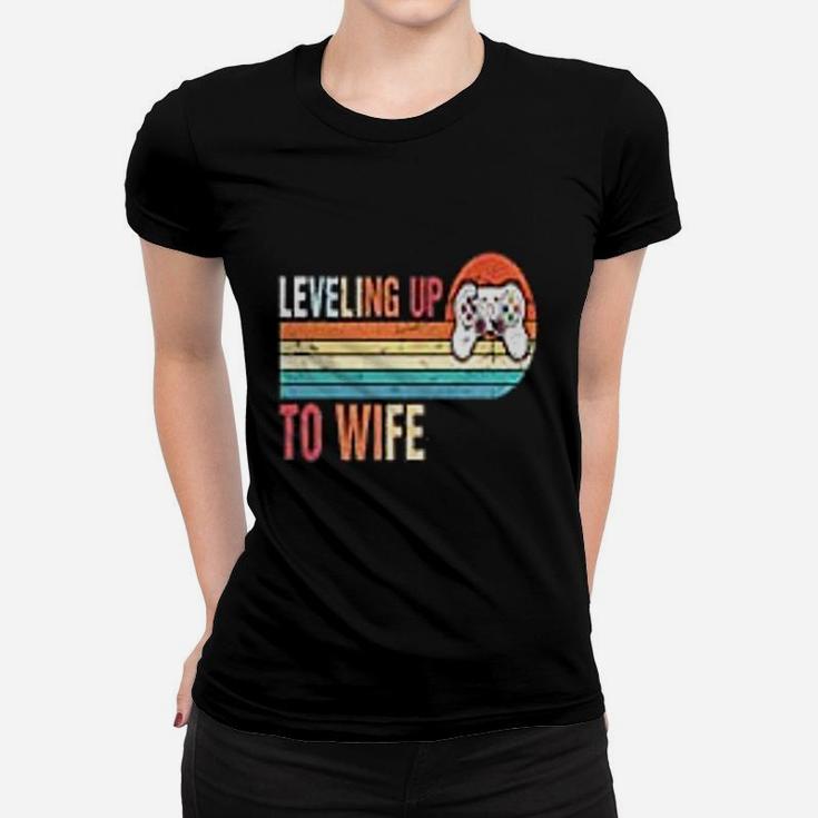 Vintage Leveling Up To Wife Engagement Party Ladies Tee