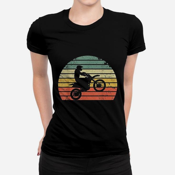 Vintage Motocross Dirt Bike Silhouette Retro Dirt Bike Ladies Tee