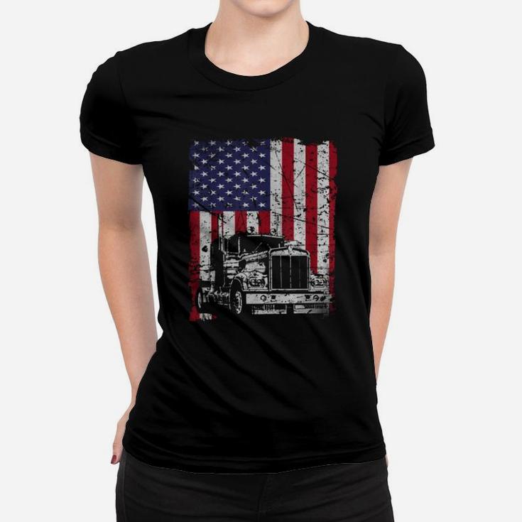Vintage Truck Driver American Flag Trucker Shirt Ladies Tee