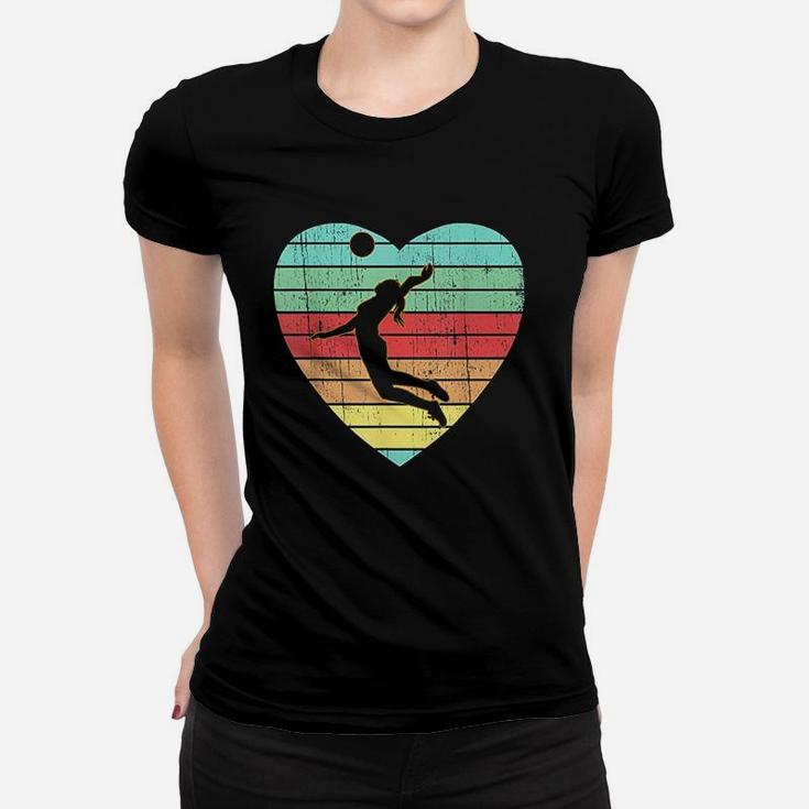 Vintage Valentines Day Heart Gifts Volleyball Player Girl Ladies Tee