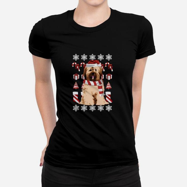 Weihnachtshund Frauen Tshirt mit Zuckerstangen & Schneeflocken, Festliches Motiv