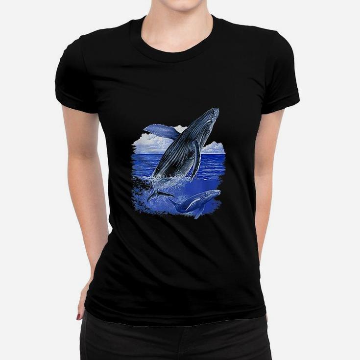 Whale With Baby Whale Sea Life Ocean Water Gift Ladies Tee