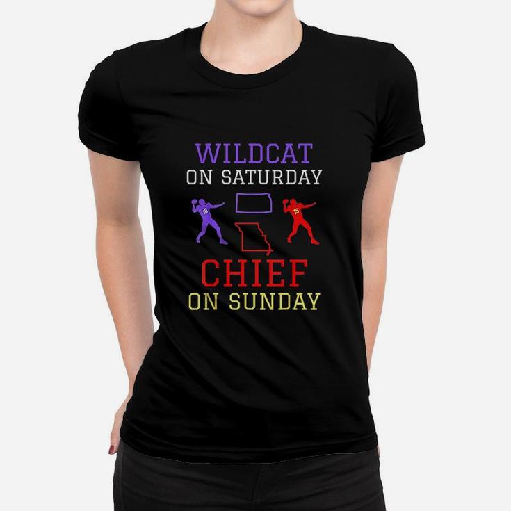 Wildcat On Saturday Chief On Sunday Kansas City Football Ladies Tee