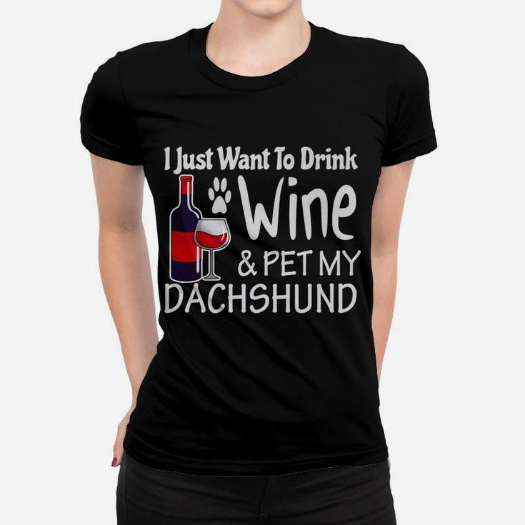 Wine And Hot Dogs Funny Dachshund Gifts For Dachshund Dad Ladies Tee