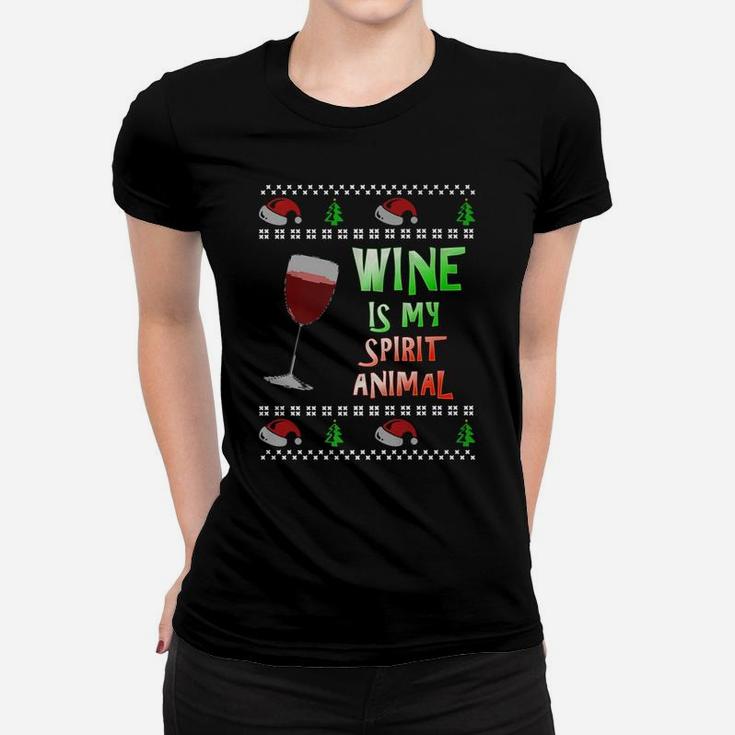 Wine Is My Spirit Animal Ugly Christmas Style Ladies Tee