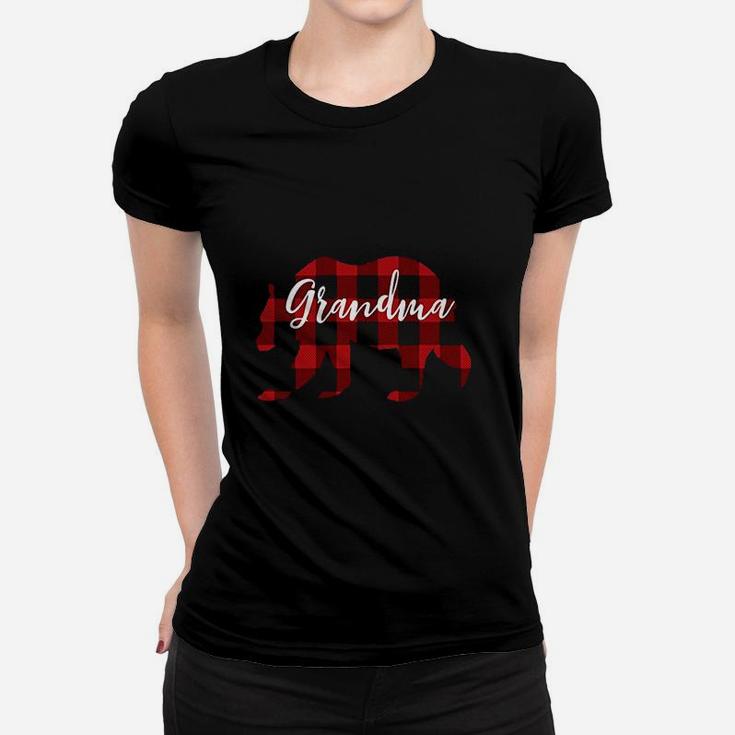 Women Grandma Bear Grandma Christmas Plaid Ladies Tee