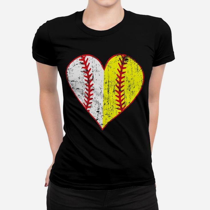 Womens Primitive Play Ball Love Baseball Softball Mom Heart Ladies Tee