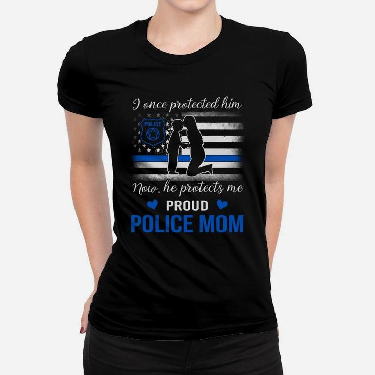 Womens Proud Police Mom Thin Blue Line American Flag Shirts Ladies Tee
