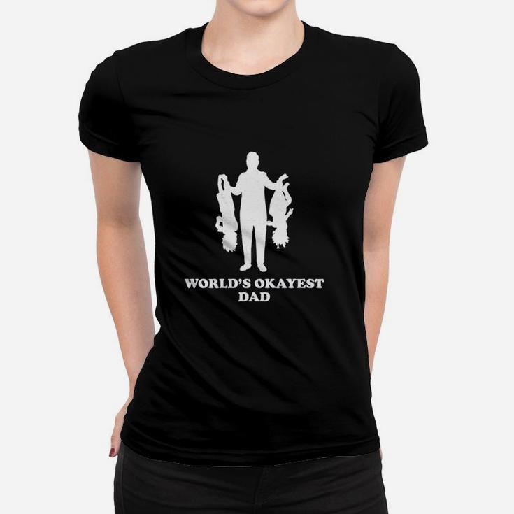 Worlds Okayest Dad Holding Upside Down Kids Women T-shirt