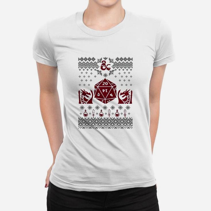 20 Sided Dice D20 Ugly Christmas Sweater Ladies Tee