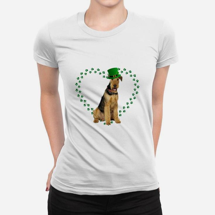 Airedale Terrier Heart Paw Leprechaun Hat Irish St Patricks Day Gift For Dog Lovers Ladies Tee