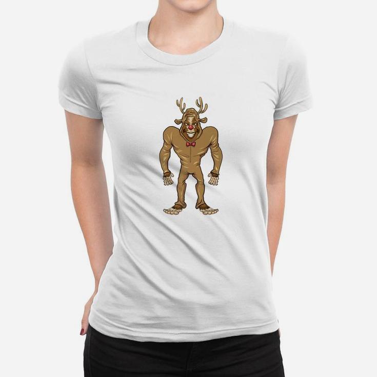 Bigfoot Reindeer Christmas Shirt Funny Novelty Xmas Tee Ladies Tee