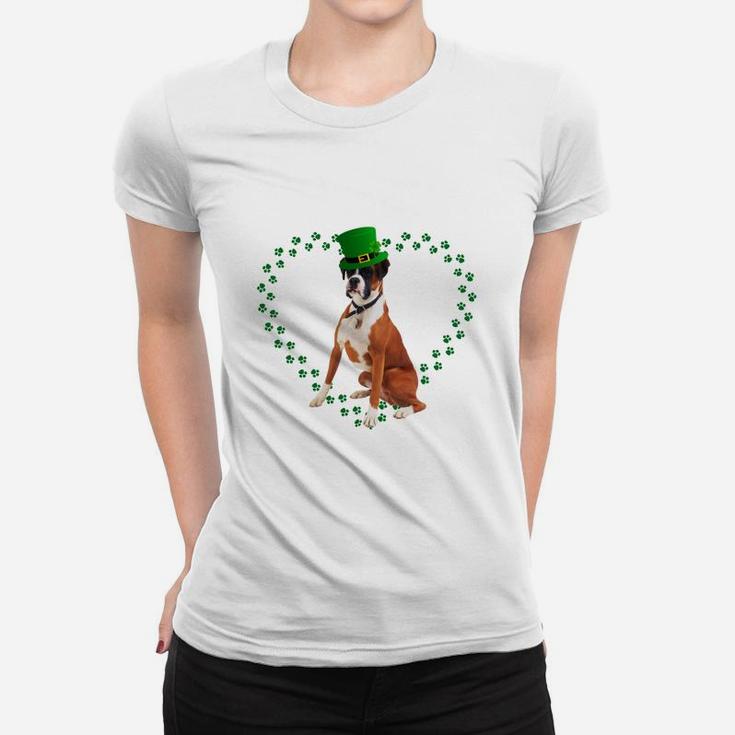 Boxer Heart Paw Leprechaun Hat Irish St Patricks Day Gift For Dog Lovers Ladies Tee