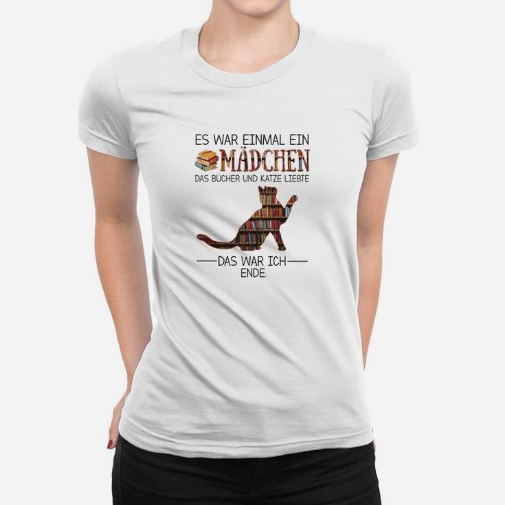 Bücherliebhaber Mädchen Frauen Tshirt, Katzen & Literatur Motiv