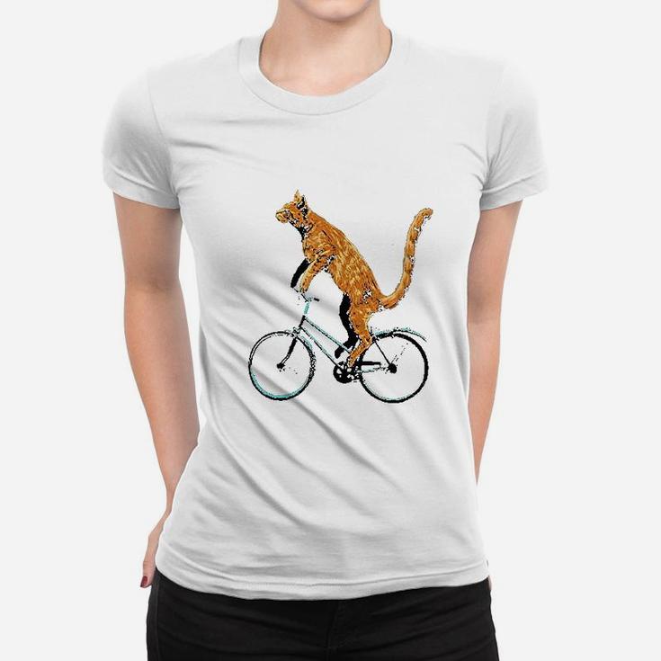 Cat Riding Bicycle Funny Cat For A Cyclist Ladies Tee