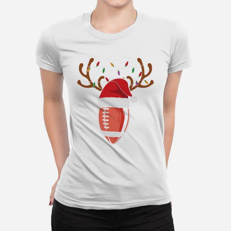 Christmas Football Sport Gift Santa Hat Reindeer Women T-shirt