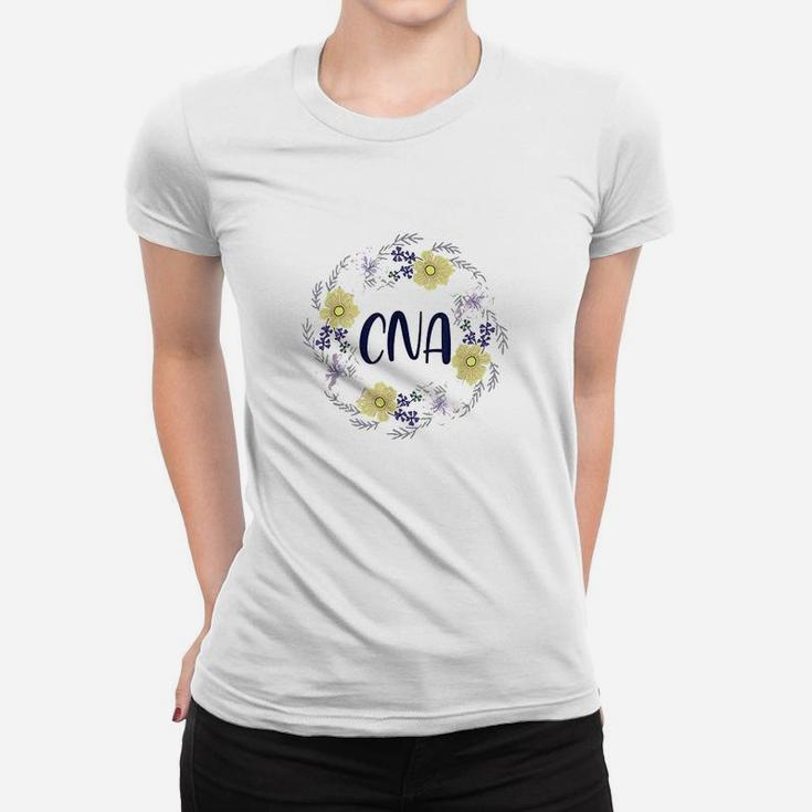 Cna Round Floral Frame Certified Nursing Assistant Women T-shirt
