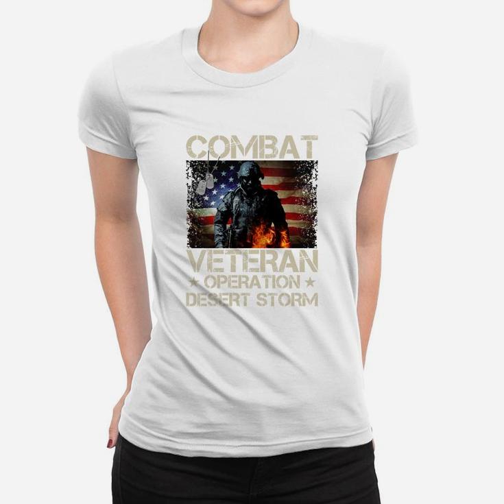 Combat Veteran Operation Desert Strom American Flag Women T-shirt