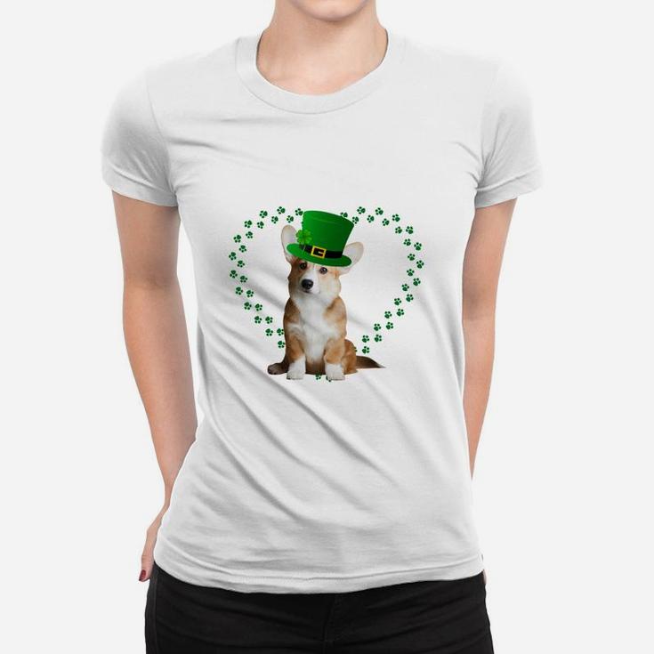 Corgi Heart Paw Leprechaun Hat Irish St Patricks Day Gift For Dog Lovers Ladies Tee