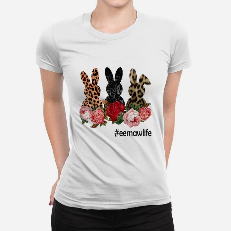 Cute Bunny Flowers Eemaw Life Happy Easter Sunday Floral Leopard Plaid Women Gift Ladies Tee