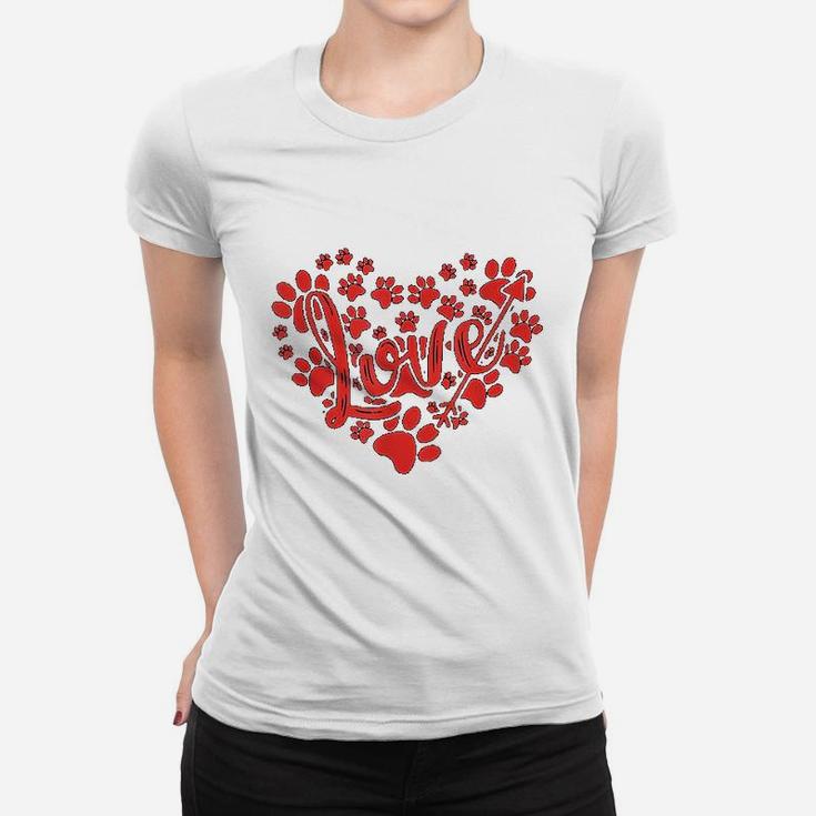 Cute Heart Paws Print Valentine Present For Dog Cat Lovers Ladies Tee