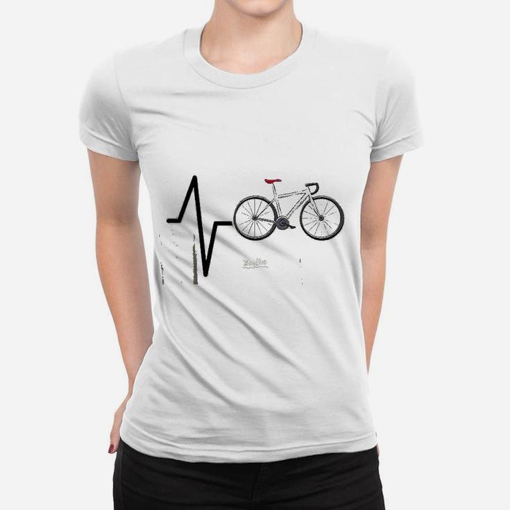 Cycling Heartbeat Cycling Themed Funny Cycling Lovers Ladies Tee